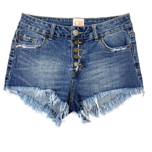GB High Waist Raw hem Button Fly Stretchy Shorts - Picture 3 of 8